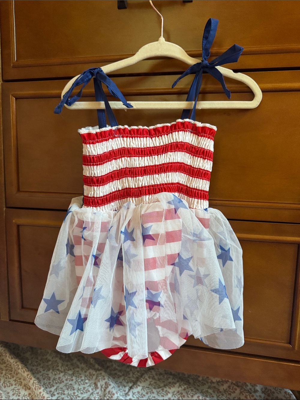 Girls Red White and Blue Star Tulle Patriotic Costume Sundress